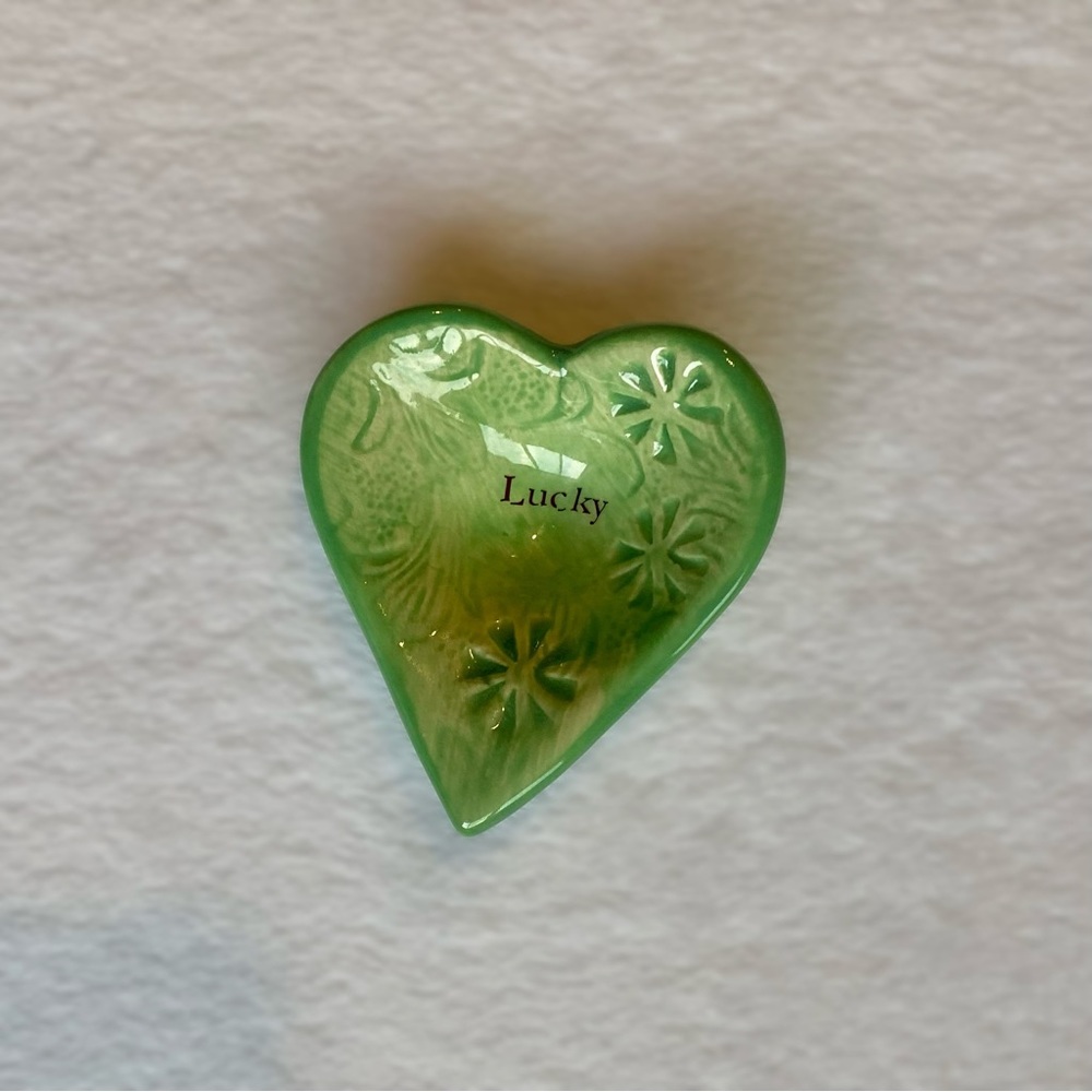 Lucky Mini Green Heart-Shaped Ceramic Ring Dish